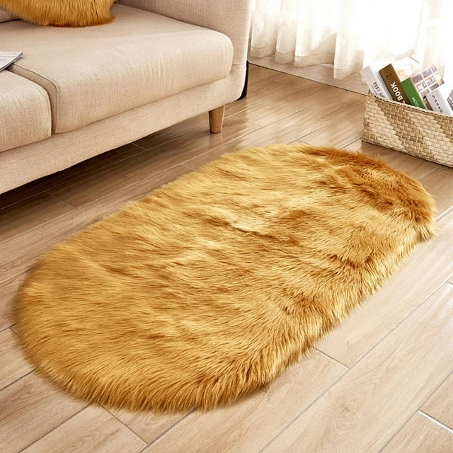 Aqestyerly Faux Sheepskin Area Rug Soft Bedside Carpet Bedroom Floor Mat Decorative Plush Accent Rug for Home HWRETIE
