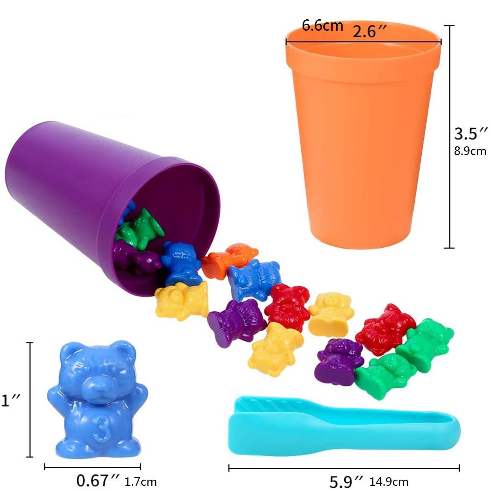 71pcs Rainbow Counting Bears Set With Matching Sorting Cups Dices and Tweezer for sale online 