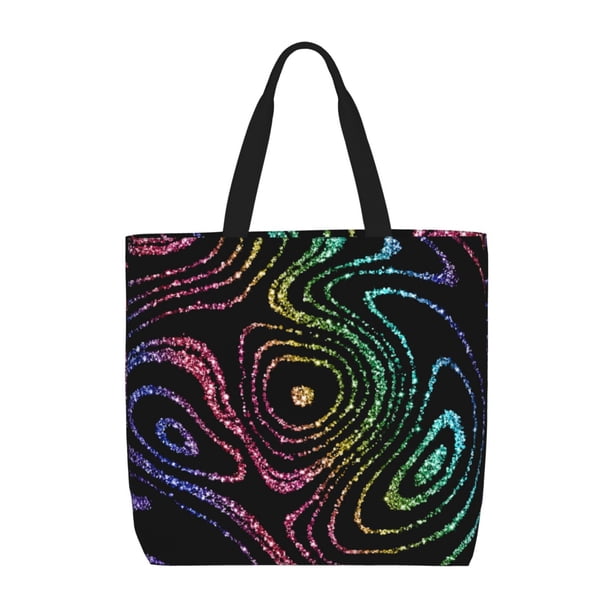 Balery Rainbow Glitter Bolsa de Mano para Mujeres con Cremallera, Bolsa de Gimnasio con Compartimentos, Bolsa para Laptop, Bolsa para Trabajo