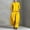 Yellow, variant on Women Matching Two Piece Outfit Sets, Two-Piece Suits, Crew Neck Three Quarter Sleeve Solid Button Front Outfits, Oversized Wide Leg Coordinating Two-Piece Clothing Sets(Pink,3XL)