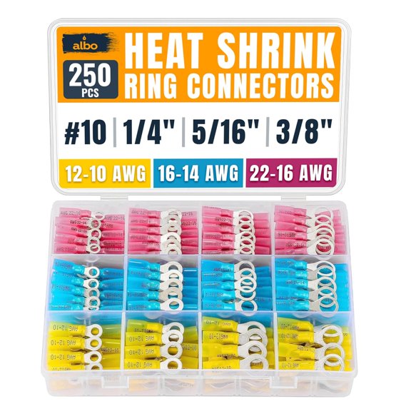 ALBO Heat Shrink Ring Terminal Kit for 22-10 AWG Copper Waterproof Connectors