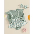 thumbnail image 3 of Suealasg Baby Girls Outfits 2Pcs Newborn Girls Spring Fall Clothes 3 6 9 12 18 Months Infant Girls Long Sleeve Flower Print Romper Dress + Headband Set, 3 of 8