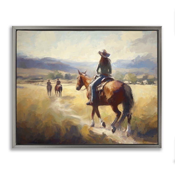 Stupell Industries Southwestern Equestrian Horse Riding Scene Gray Floating Frame Canvas Art, 31 x 25, by Ramona Murdock