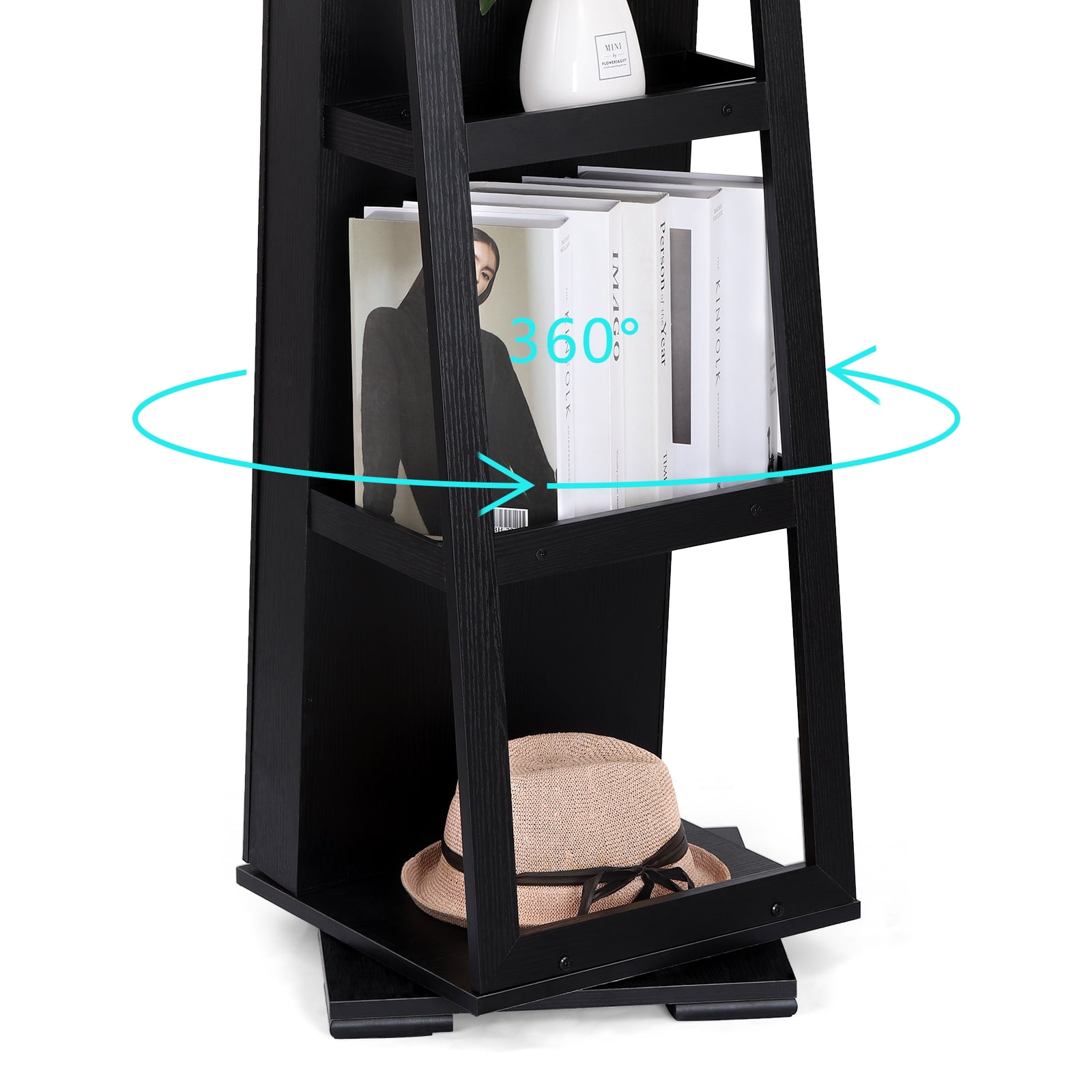 Woven Paths Adult Modern 360 Degree Rotatable Jewelry Armoire with Free-Standing Mirror, Black