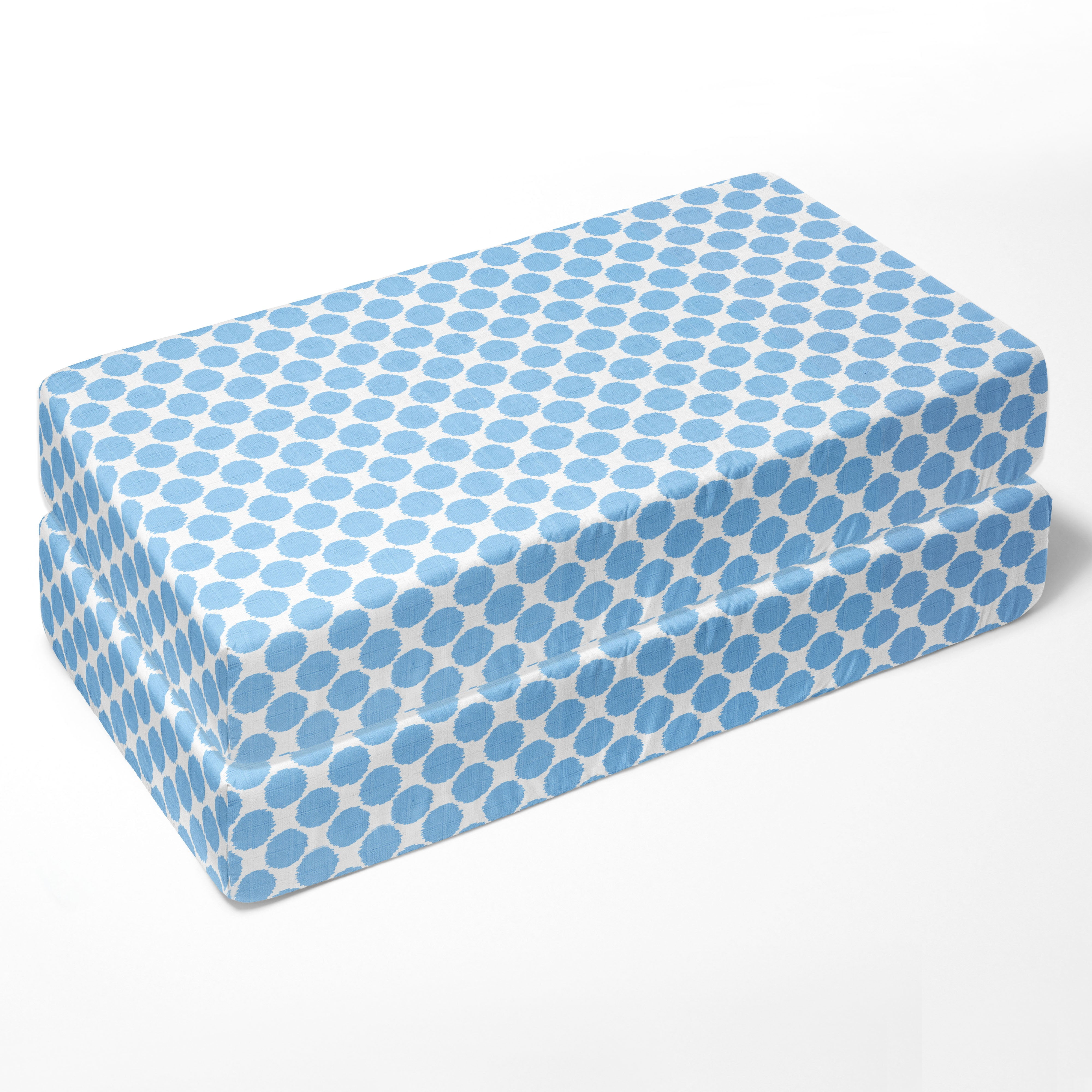 Bacati - Ikat Zebra Dots Blue Muslin Crib or Toddler Bed Fitted Sheet 100% Cotton Muslin