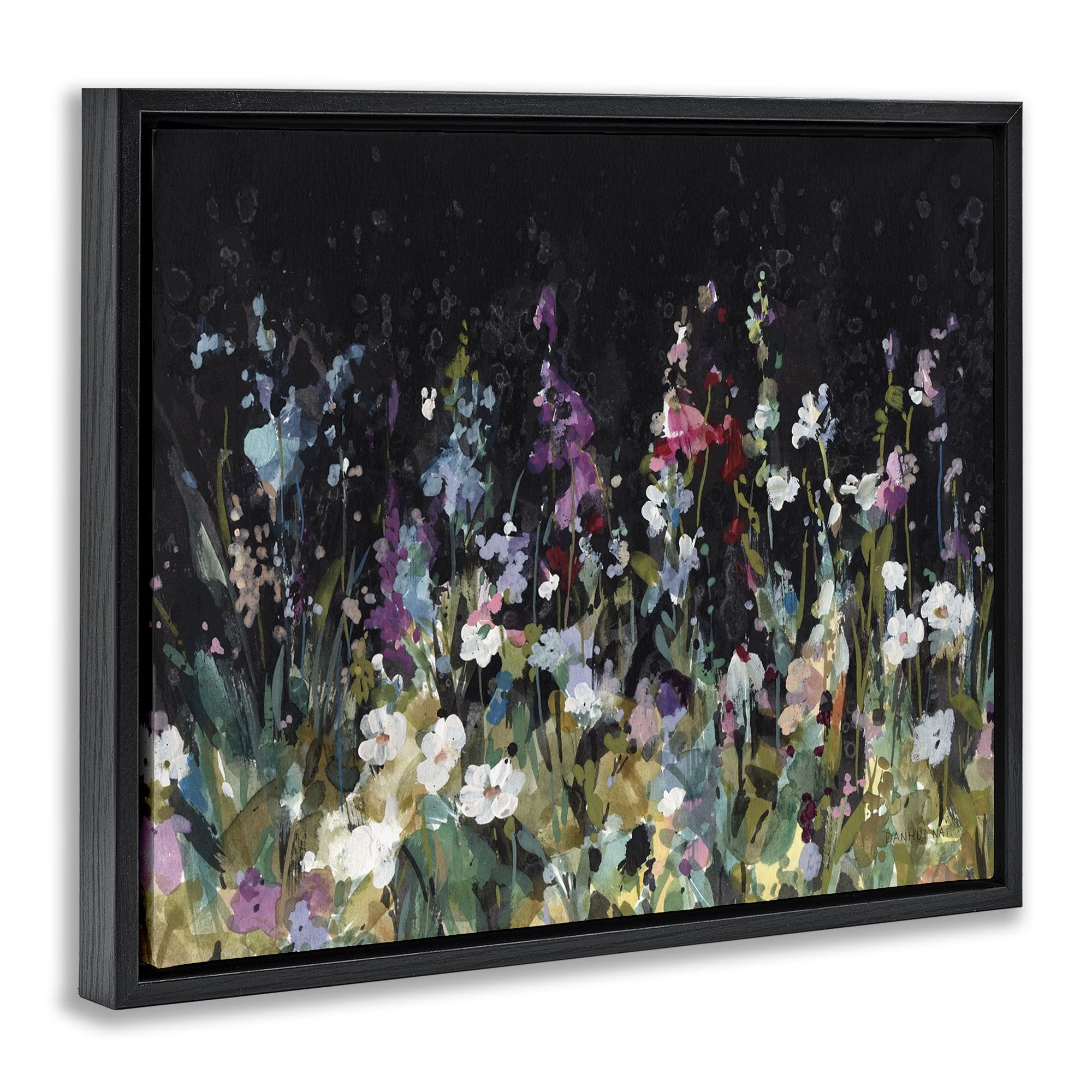 Stupell Industries Dark Garden Meadow Plants & Flowers Painting Black Floater Framed Canvas Art Print Wall Art, 31 x 25