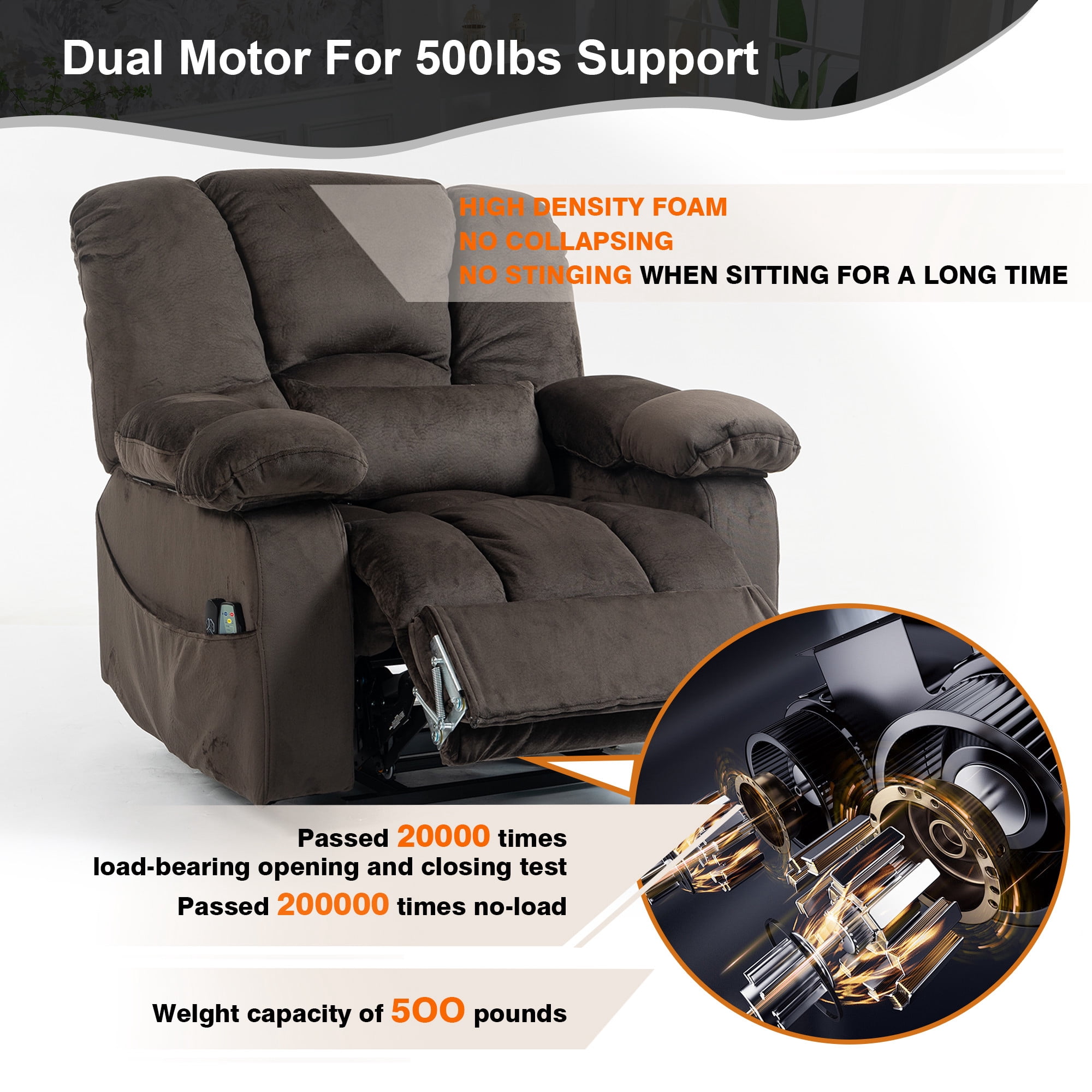 LITVZ Big Man 500 lbs Power Lift Recliner for Big & Tall Elderly Adults 28 Inch Wide Seat, Lay Flat Lift Recliner Chair with Extended Footrest