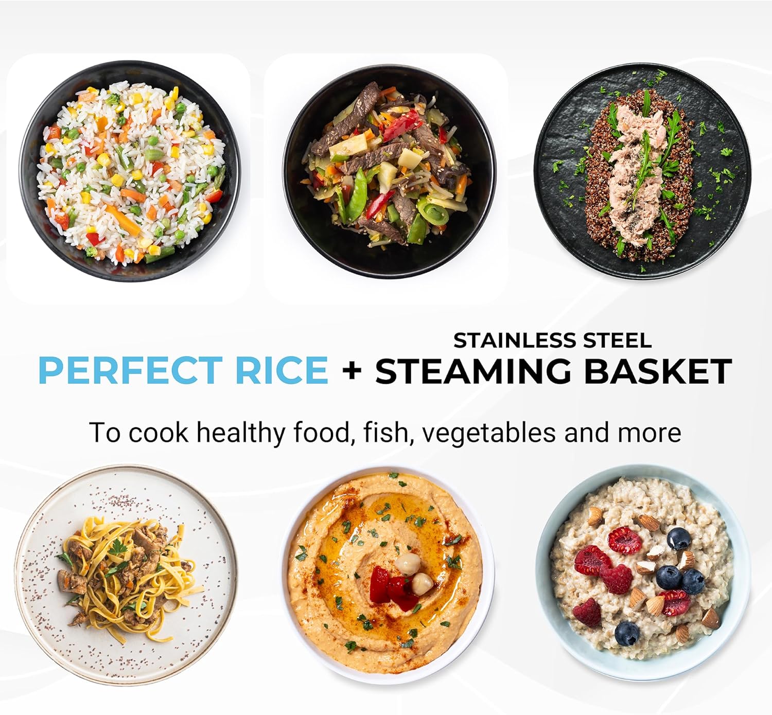 10-Cup Rice Cooker and Steamer with One-Touch Operation, Automatic  Warm Function,  Accents, Black