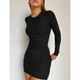thumbnail image 6 of Vafful Women's Sexy Dress Long Sleeve Crew Neck Ribbed Dress for Womens Slim Fit Ruched Stretchy Casual Mini Dresses Black, 6 of 8