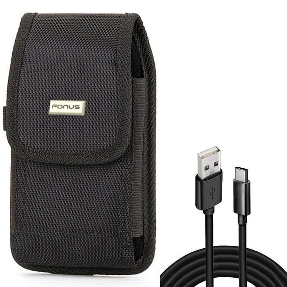 10ft USB Cable   Case Belt Clip for Motorola One 5G Ace Phone - Type-C Charger Cord Power Wire and  Rugged Holster Canvas Cover Combo for Motorola One 5G Ace