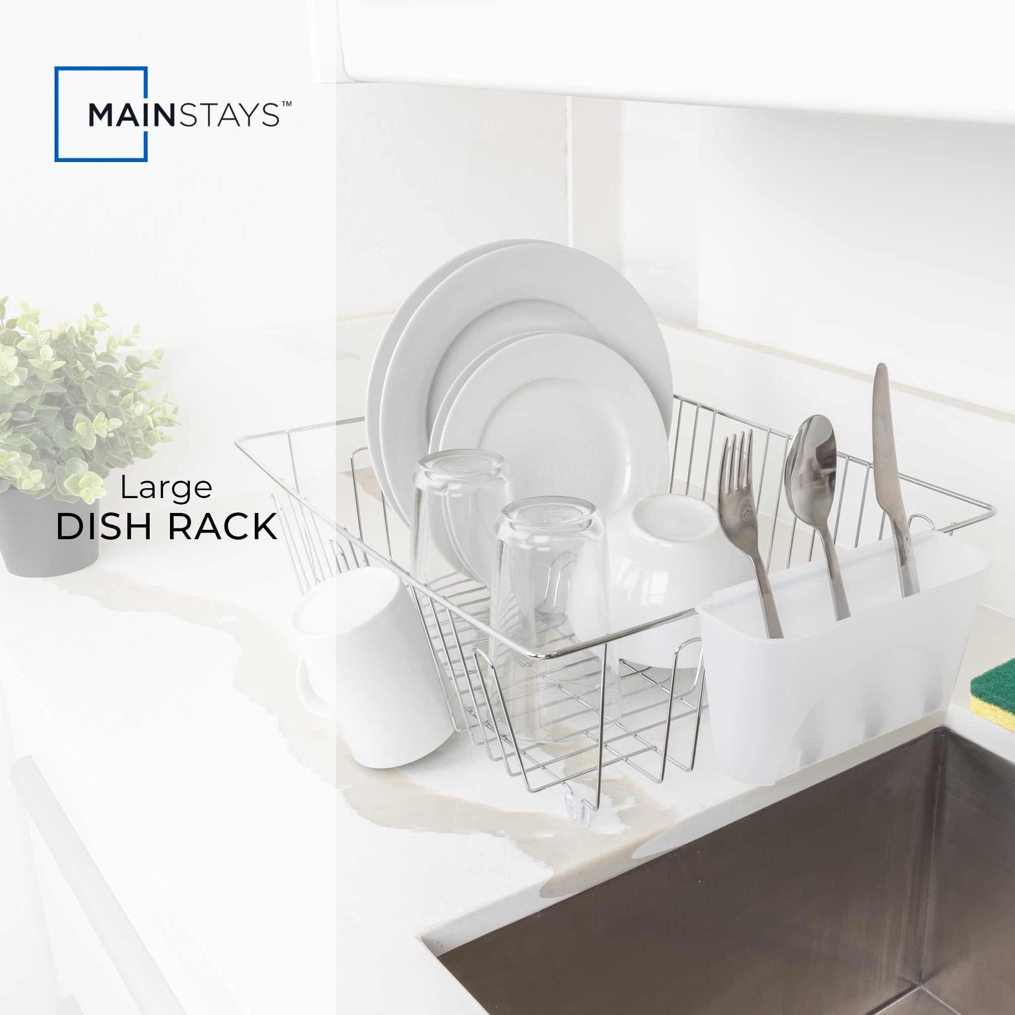 Mainstays Stainless Steel Kitchen Dish Drying Rack and Drainer, Rust-Resistant Countertop Dish Rack Organizer for Plates, Bowls, Cups and Utensils