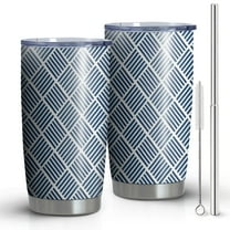 20oz Tumblers Blue Geometric Striped Pattern Stainless Steel Vacuum Insulated Double Wall Travel Tumbler Cups Mug with Lid and Straw,Cleaning Brush for Cold & Hot Drinks