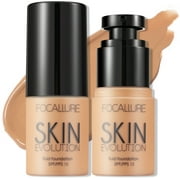FOCALLURE 2 Pcs Skin Evolution Liquid Foundation, Medium to Full Coverage with Matte Finish,Honey Honey