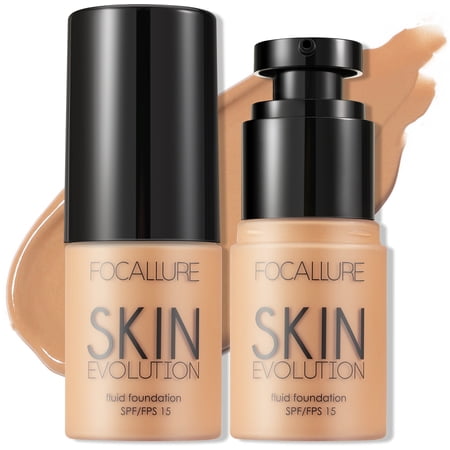 FOCALLURE 2 Pcs Skin Evolution Liquid Foundation, Medium to Full Coverage with Matte Finish,Honey Honey