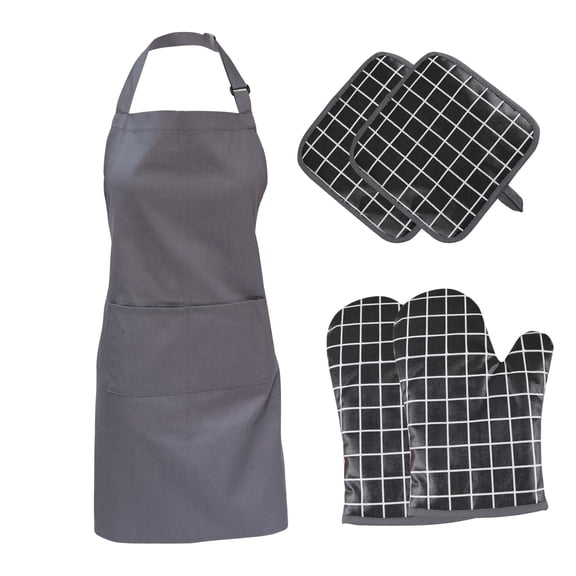 Labymos 5pcs Oven Mitts Pot Holders With Pocket and Apron Cotton Lining Silicone Coating Surface