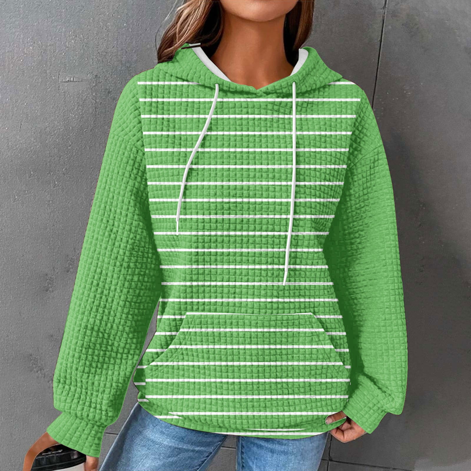 CaiJunJia No Boundaries Women's Waffle Hoodies 2024 Fashion Sweatshirts Long Sleeve Sweaters Pullover Tops Fall Clothes with Pocket