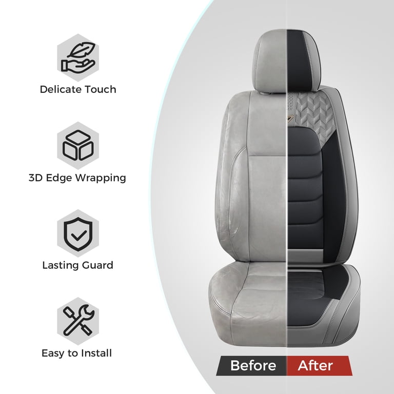 FLORICH Full Set Leather Car Seat Covers, Waterproof Black & Gray photo 6