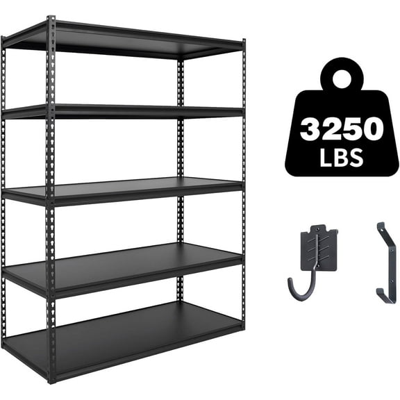 The Atlas 48" W Laminated Heavy Duty Metal Shelving Unit 3250 Lbs Boltless Garage Storage Shelves Utility Rack Shelf Warehouse Pantry Shed 48" W x 24" D x 72" H, Black