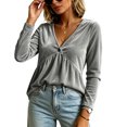 thumbnail image 2 of GEWSEY Velvet Tops for Women Dressy Casual V Neck Shirts Loose Fit Long Sleeve Vintage Velour Blouse Solid Holiday Party Outfits (Grey, 6XL), 2 of 7