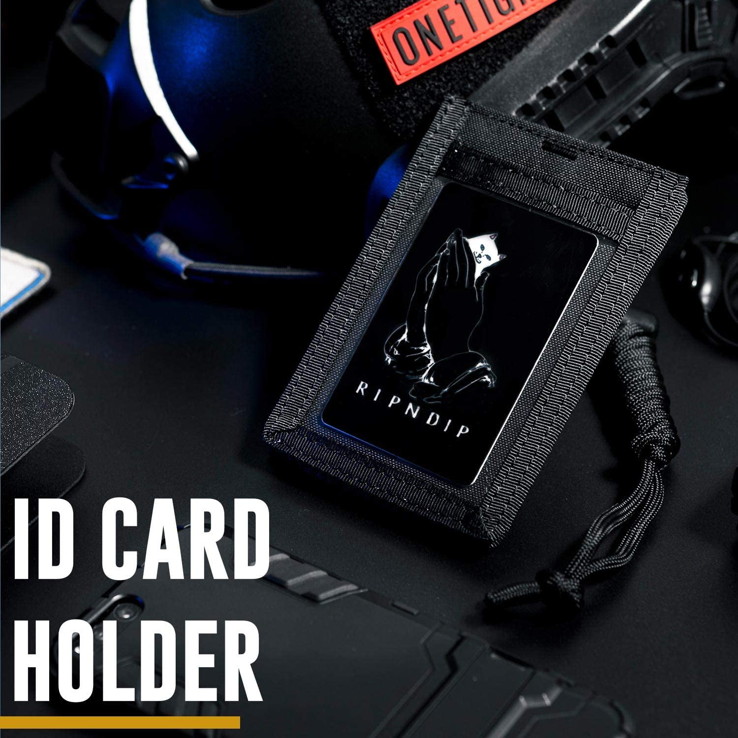 Tactical ID Card Holder Organizer Hook & Loop Pouch with Neck Lanyard Key Ring 