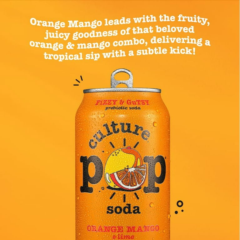 Culture Pop Sparkling Probiotic Soda, Orange Mango, 12 Fl Oz Cans