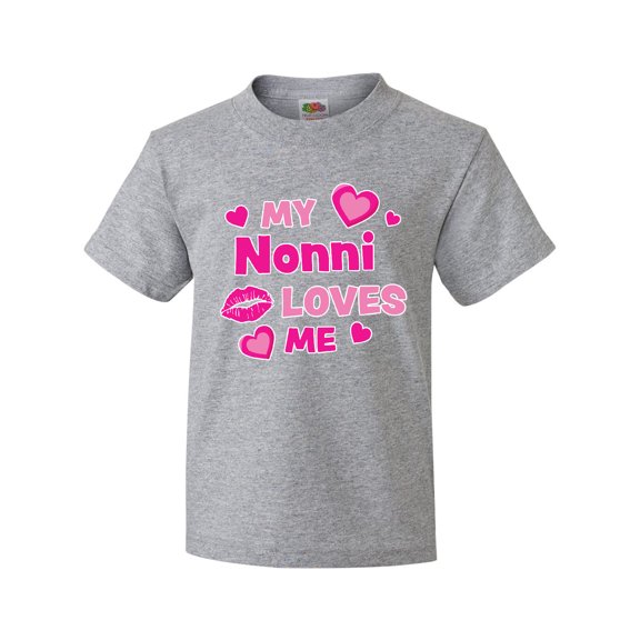 Inktastic Valentine's Day My Nonni Loves Me Hearts and Lips Youth T-Shirt