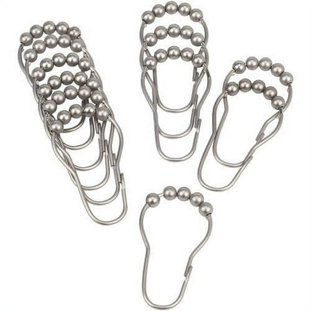 Bath Bliss 12 Pack Steel Shower Curtain Rings in Satin Nickel