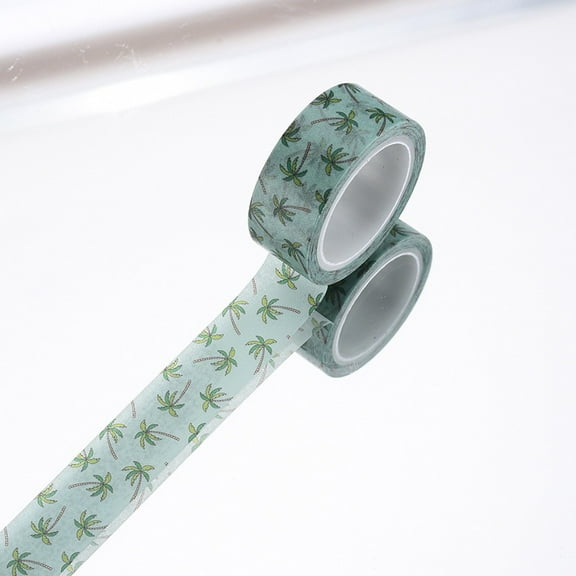 DIY Scrapbook Decorative Paper Tapes Adhesive Tapes Coconut Tree Light Green 15mm 5m/roll(5.46yards/roll)