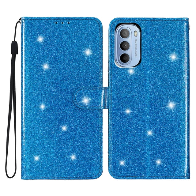 Compatible with Motorola Moto G62 5G Sparkling Glitter Wallet Case with Card Pocket Flip Cover