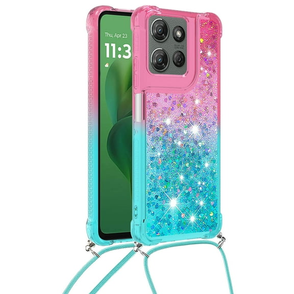GY-MCKK for MOTO G Play 5G 2025/G Power 5G 2025 Case Girls Women Cute Glitter Soft TPU Phone Case with Strap Lanyard Shockproof Protective Cover-B3