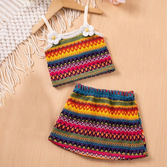 Placlothes Floral Cotton Skirt and Cute Tops Outfits for Girls Two Piece Sets Little Girls and Big Girls Summer Fall Birthday Kids Blue Size 4 T