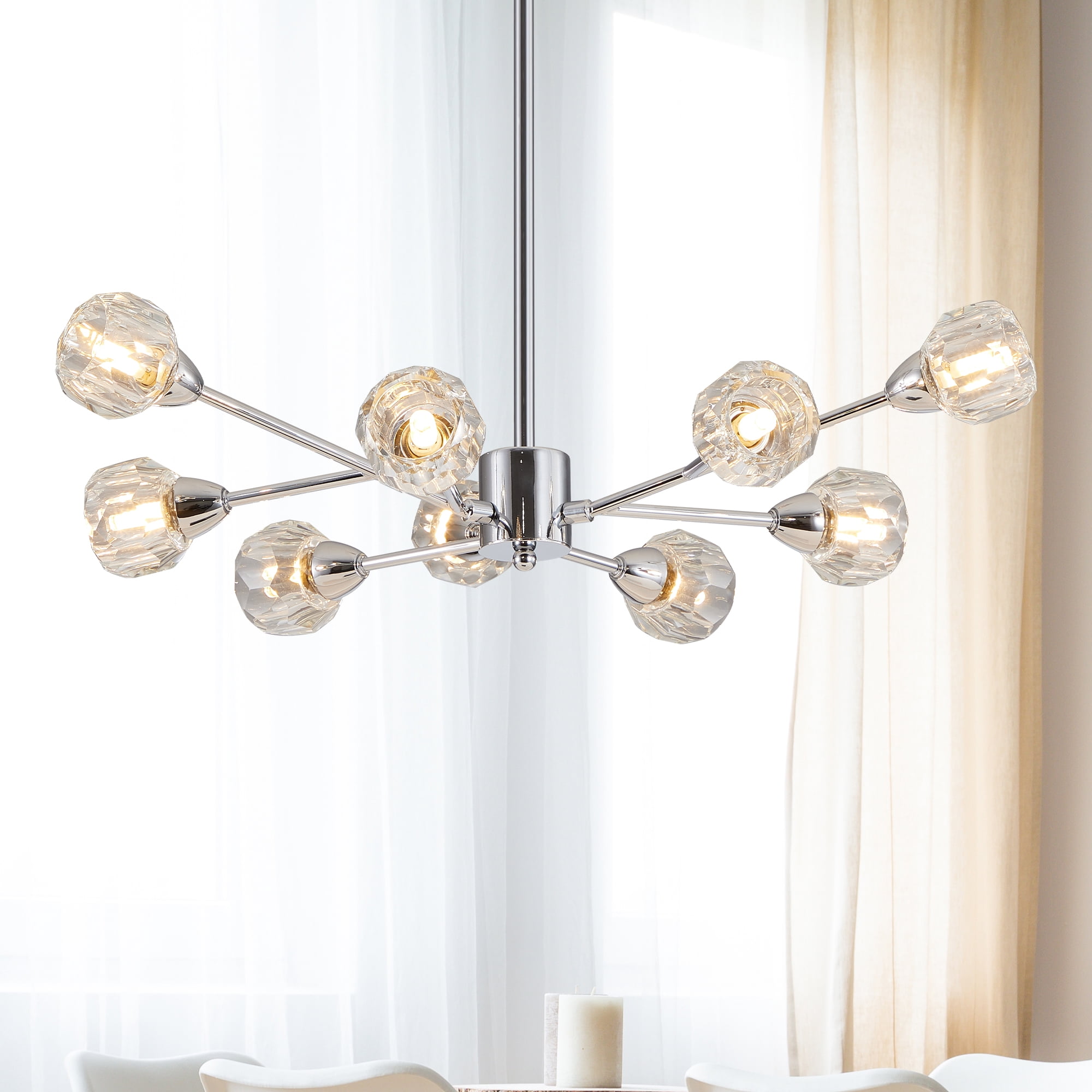 Miniyam 9 Lights Crystal Chandelier, Globe Crystal Design for Dining Room, Living Room, Chrome
