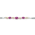 thumbnail image 2 of Gem Stone King 925 Silver and 10K Yellow Gold Pink Created Sapphire and White Lab Grown Diamond Bracelet for Women (1.96 Cttw, Gemstone September Birthstone, Oval, Wheat Chain, 6.5 inches), 2 of 5