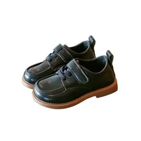 

Gomelly Kids Leather Shoe Uniform Flats Round Toe Dress Shoes Casual Formal Performance Black with Plush Lined 6.5C