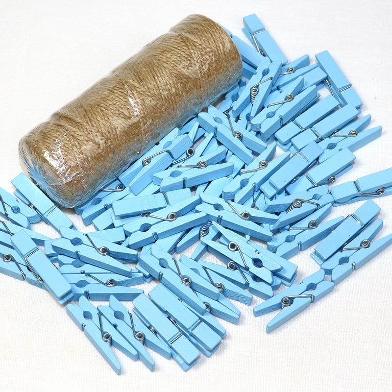  Clothes Pins Mini Clothespins Blue - 100 PCS Wooden Paper Photo  Clips Tiny Colored Small Clothespins for Pictures with Jute Twine, Ideal  for Baby Shower, Crafts, Home Office Decoration : Home