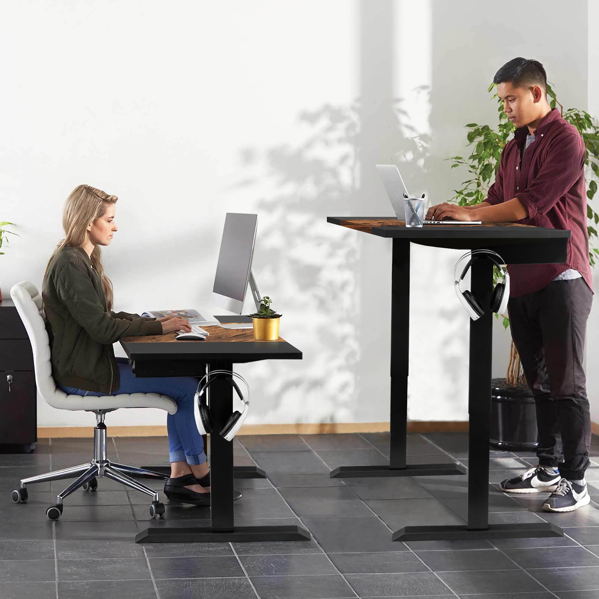 Costway 48'' Electric Sit to Stand Desk Adjustable Workstation w/ Keyboard Tray Brown