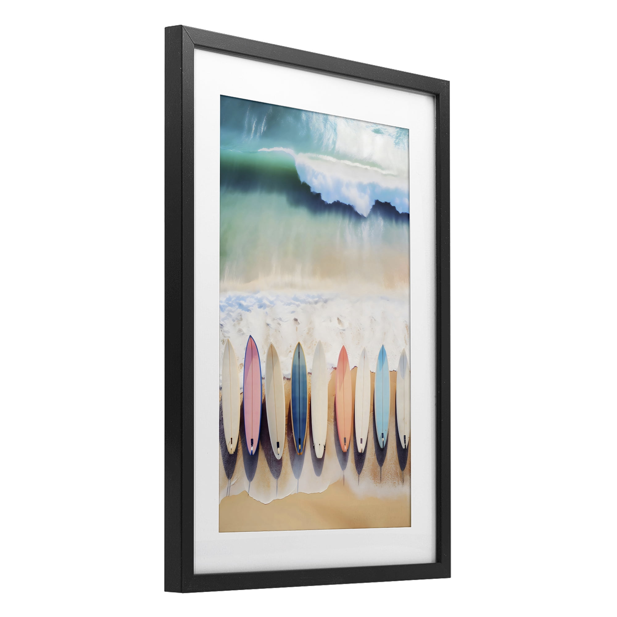Stupell Industries Aerial View Surfboards Shoreline Black Framed Print Under Glass, design by Creative Studio