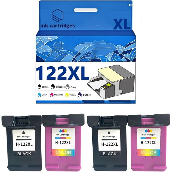 122 XL 122XL Ink Cartridges Compatible for HP 3050 3050A 2050 3000 1510 1010 1050 2000 Inkjet Printers, Leak-Proof Design Crisp Printing