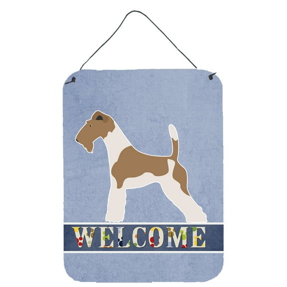 Wire Fox Terrier Welcome Wall or Door Hanging Prints Blue