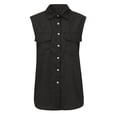 thumbnail image 5 of Denim Vest Women, Casual Solid Sleeveless Turn Down Collar Pocket Blouse Top, Black M, 5 of 7