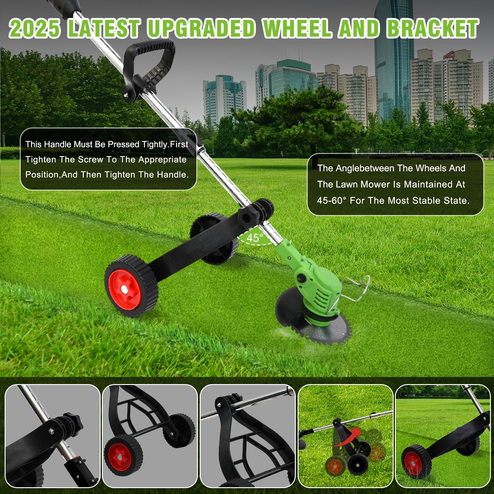 Cordless Grass String Trimmer, Electric Weed Eater with Wheels, Weed Trimmer, 2Battery+Charger, Green