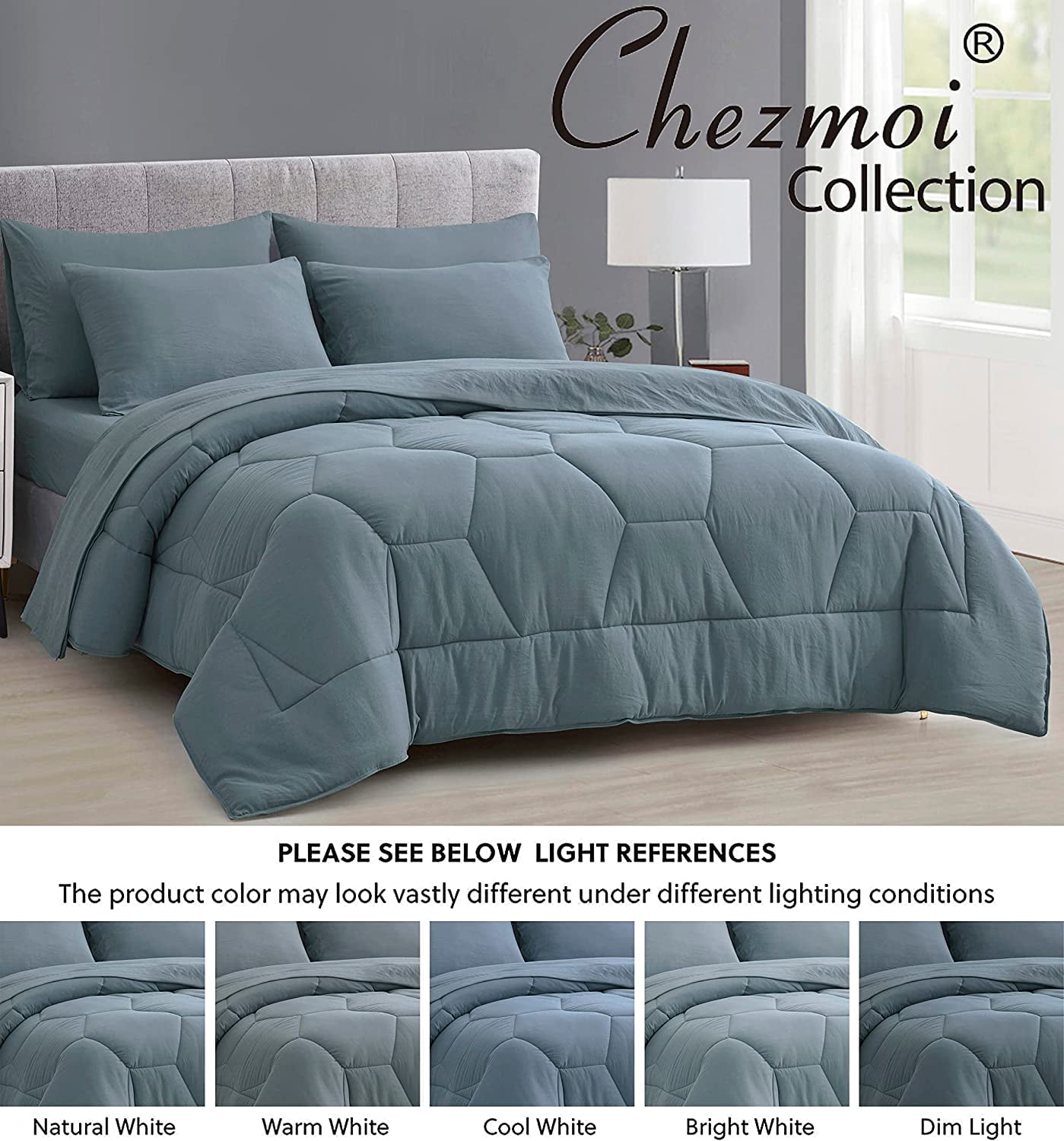 Chezmoi Collection Piper Queen Bed in a Bag 7-Pieces Honeycomb Geometric He Chezmoi Collection Piper Queen Bed in a Bag 7-Pieces Honeycomb Geometric  Hexagon Quilted Stone Washed Microfiber Comforter with Sheets Lightweight  All