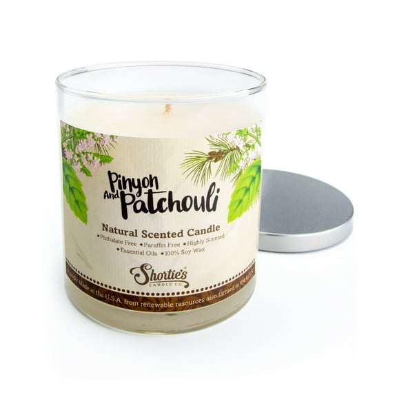 Pinyon & Patchouli Scented Natural Soy Candle, Essential Fragrance Oils, 100% Soy, Phthalate & Paraben Free, Clean Burning, 9 Oz.