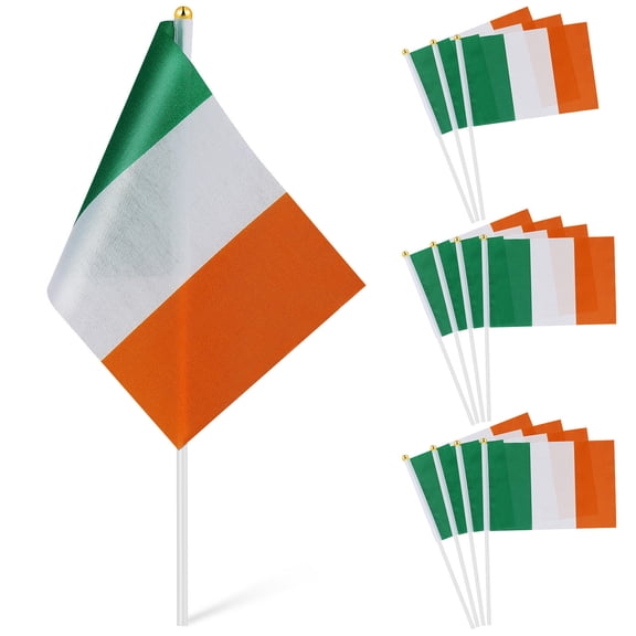 IBASETOY 12 Pcs Irish Mini Flags National Hand Held Flag Multi Sports Game Props for St Patricks Day