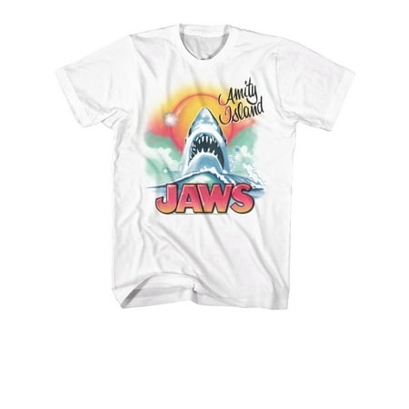 JAWS Air Brush Design Movie Tee Shirt - White,
