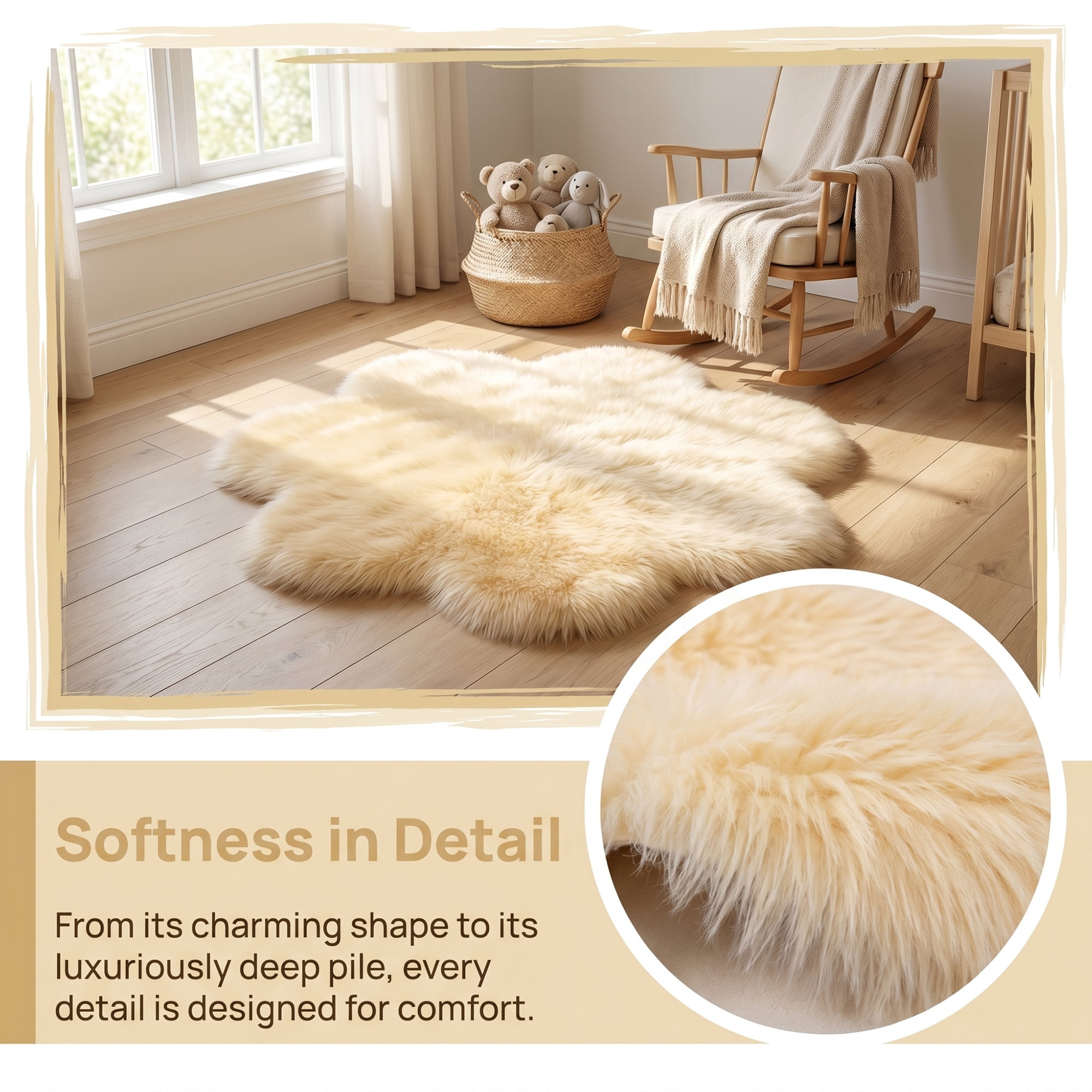 Unique Bargains Shaggy Flower Area Rug Fluffy Non-Slip Fuzzy Carpet 20" x 20" Beige