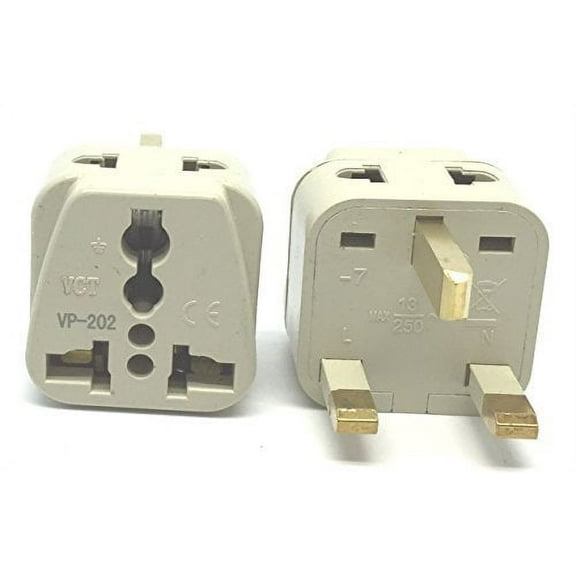 VCT 2-in-1 Two Outlet USA to UK Travel Plug Adapter Universal Plug also for Hong Kong, Singapore - CE and RoHS Compliant (VP-202)
