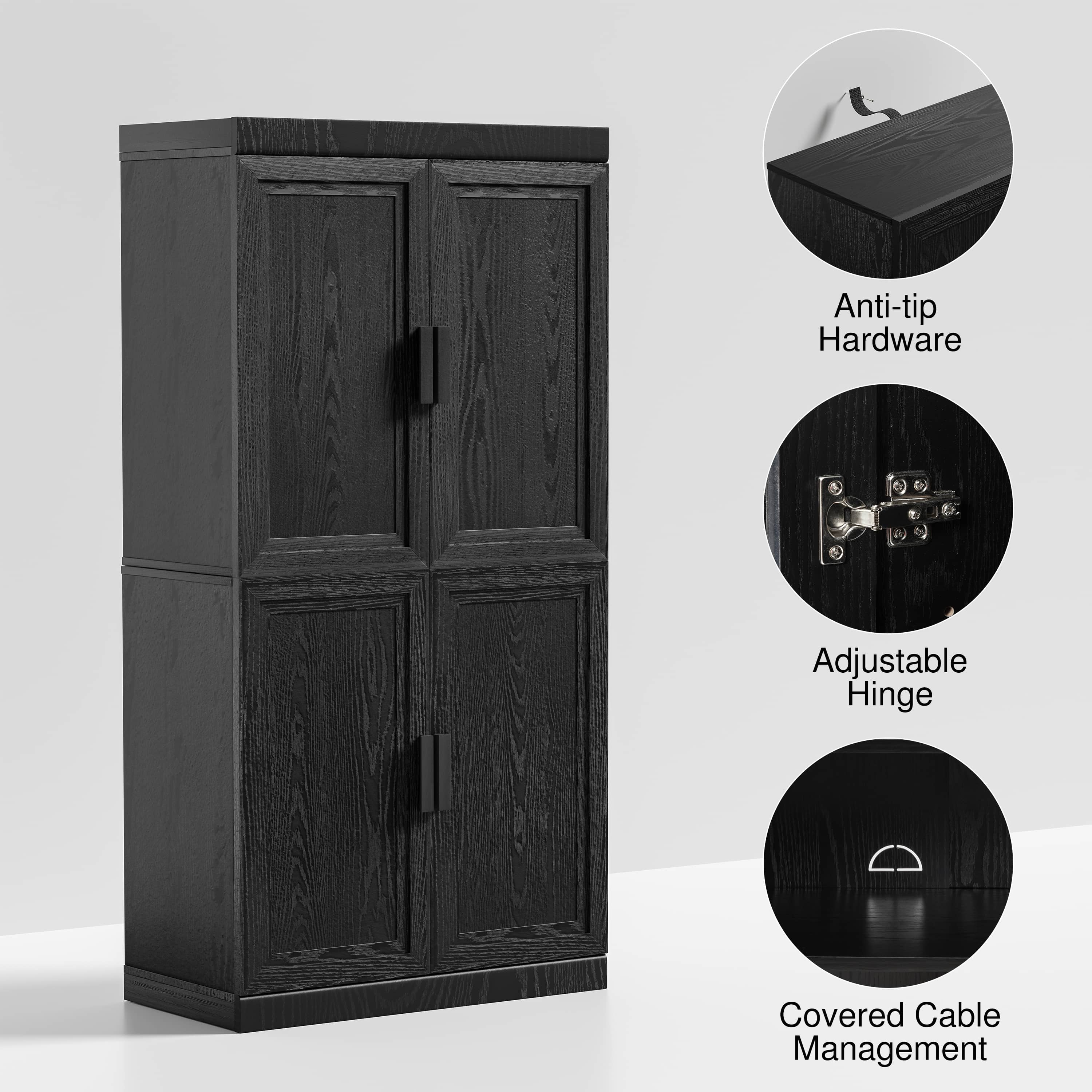 MAYEERTY 31"x31"x16" Storage Cabinet Wood Accent Cabinet for Living Room, Black