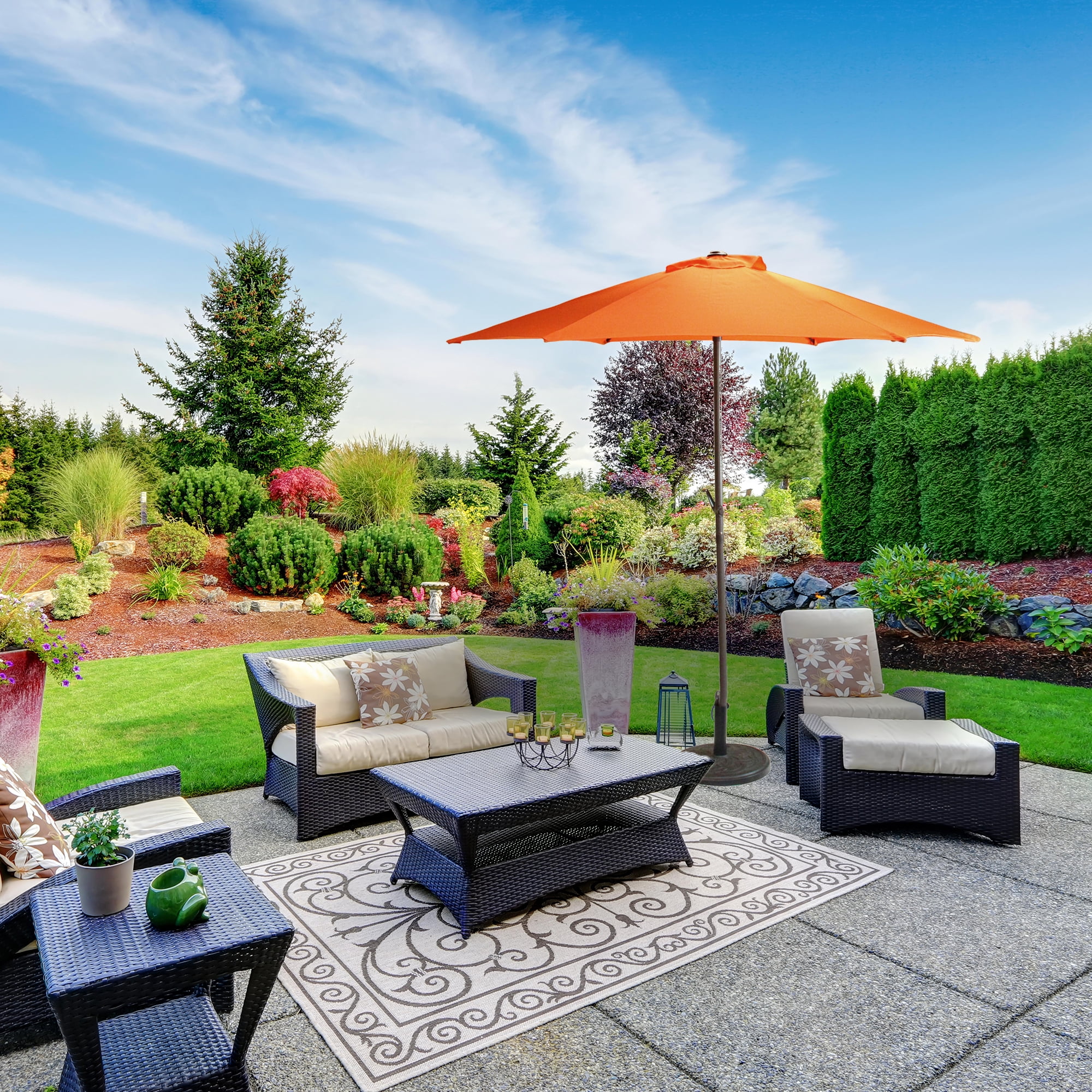 7.5' Outdoor Patio Market Umbrella with Hand Crank - Orange
