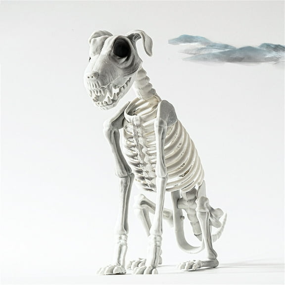 Halloween Sitting Dog Skeleton,Movable Mouth Joints Gothic Skeleton Animals Bones Sculptures,Halloween Scary Dog Skeleton Sculpture Decoration for Haunted Houses Indoor Outdoor
